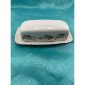 Creative Fine China Antique Rose Butter Dish with Lid 2345 Japan Gold Trim White
